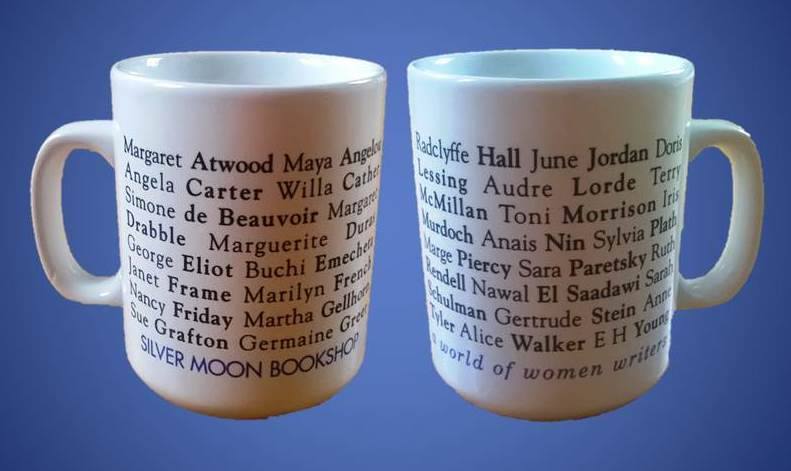 Silver Moon Bookshop souvenir mug. Pioneers in feminist and lesbian publishing.