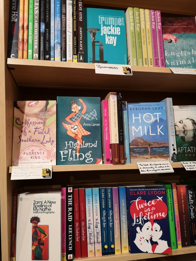 Gay's The Word - Highland Fling by Anna Larner displayed on the bookshelves.