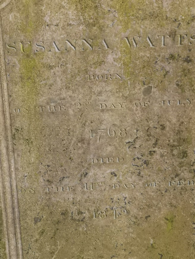 Gravestone of Susanna Watts who was a campaigner and bold feminist poet. Her achievements not remembered.