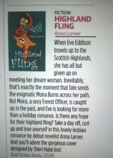 DIVA magazine book review Highland Fling by Anna Larner - Take a day off, curl up and lose yourself in this lovely lesbian romance novel.
